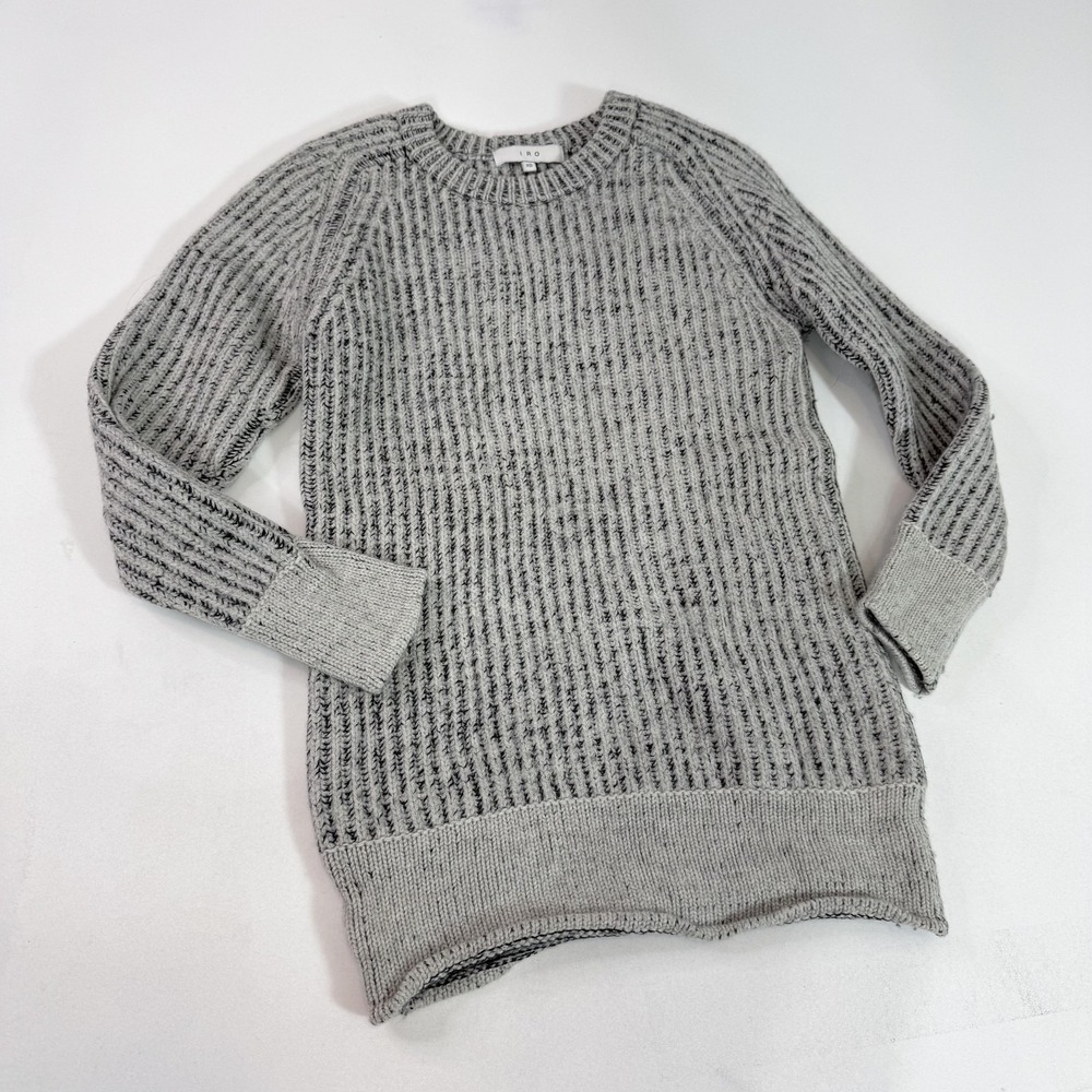 IRO Sweater Womens XS Gray Black Malyn Wool Knit Ribbed Pullover Long Sleeve